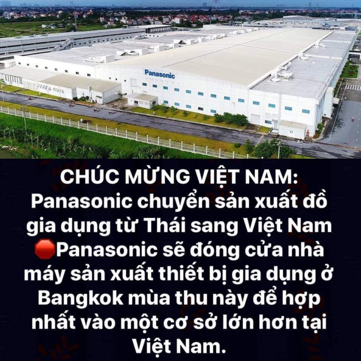 Panasonic sẽ sớm đóng cửa nhà máy tại Thái Lan để dời đến cơ sở tại Việt Nam