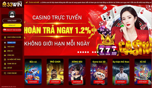33WIN-Casino Cá Cược Online Nhiều Người Chơi Nhất tháng 1/2023